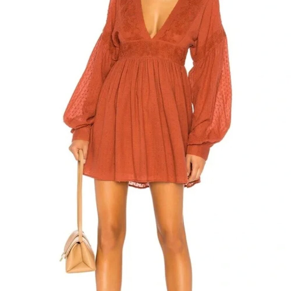 The Sugar Pie Mini Dress - burnt orange brown lace detail long sleeve